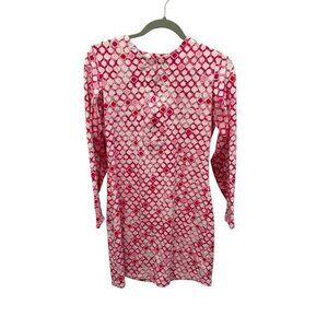Ibkul Womens Long-Sleeve Printed Dress Size S Pink/White Geometric Active Golf